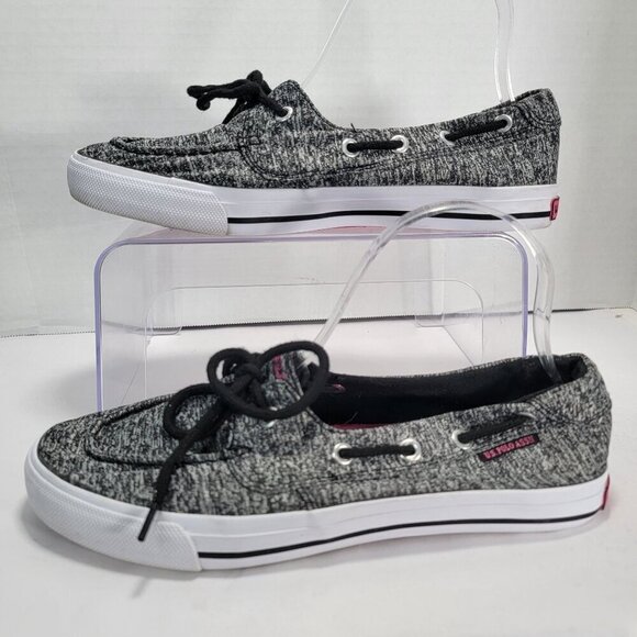 U.S. Polo Assn. Womens 8.5 Gray Black Slip-On Canvas Boat Shoes Loafer Preppy - Picture 2 of 9